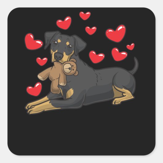 Duitse Pinscher Hond Met Gevulde Dier Vierkante Sticker (Voorkant)