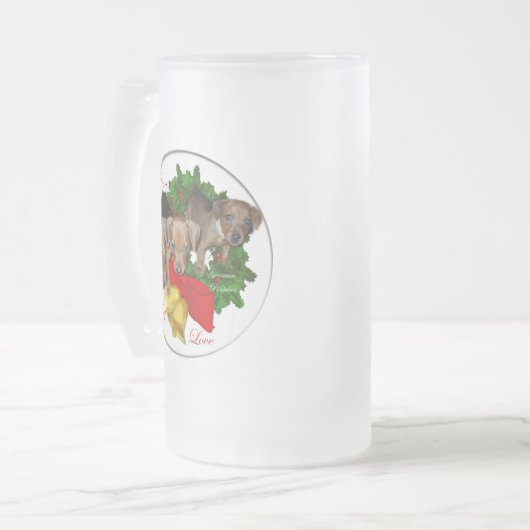 Duitse Pinscher-kerstcadeautjes Matglas Bierpul (Voorkant links)