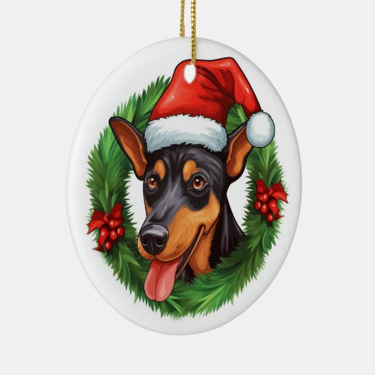 Duitse Pinscher Kerstkrans Keramisch Ornament (Rechts)