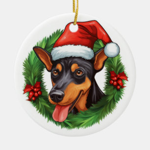 Duitse Pinscher Kerstkrans Keramisch Ornament