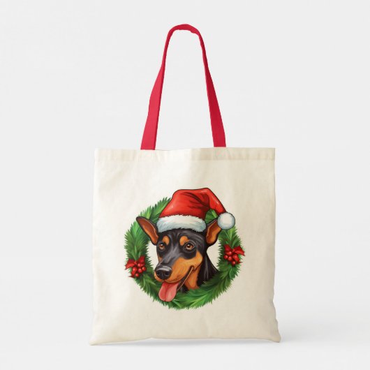 Duitse Pinscher Kerstkrans Tote Bag (Achterkant)