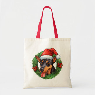 Duitse Pinscher Kerstkrans Tote Bag
