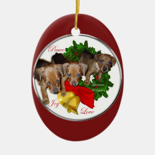 Duitse Pinscher Puppies kerstversiering Keramisch Ornament (Voorkant)