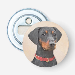 Duitse Pinscher Schilderij Originele Dier Kunst Button Flesopener