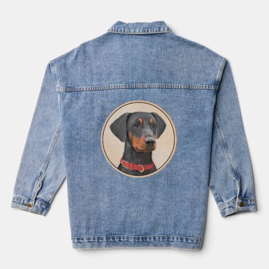 Duitse Pinscher Schilderij Originele Dier Kunst Denim Jacket (Achterkant)