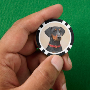 Duitse Pinscher Schilderij Originele Dier Kunst Poker Chips
