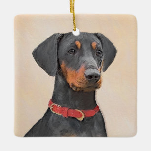 Duitse Pinscher Schilderij Originele Dierenkunst Keramisch Ornament