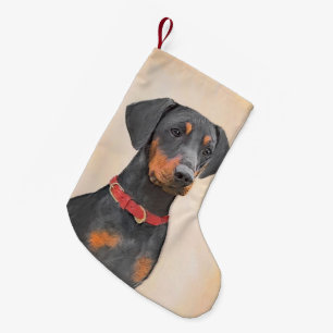 Duitse Pinscher Schilderij Originele Dierenkunst Kleine Kerstsok