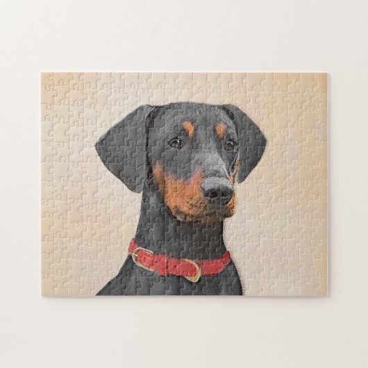 Duitse Pinscher Schilderij Originele Dierenkunst Legpuzzel (Horizontaal)