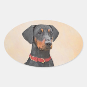 Duitse Pinscher Schilderij Originele Dierenkunst Ovale Sticker