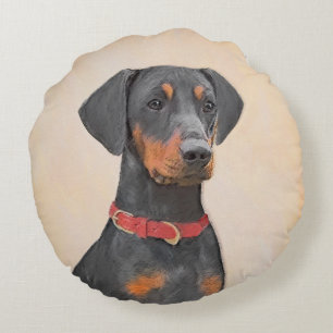 Duitse Pinscher Schilderij Originele Dierenkunst Rond Kussen