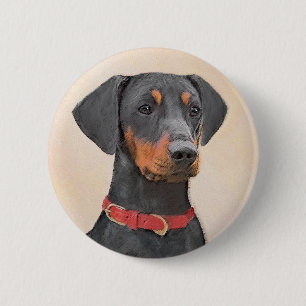 Duitse Pinscher Schilderij Originele Dierenkunst Ronde Button 5,7 Cm