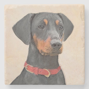 Duitse Pinscher Schilderij Originele Dierenkunst Stenen Onderzetter