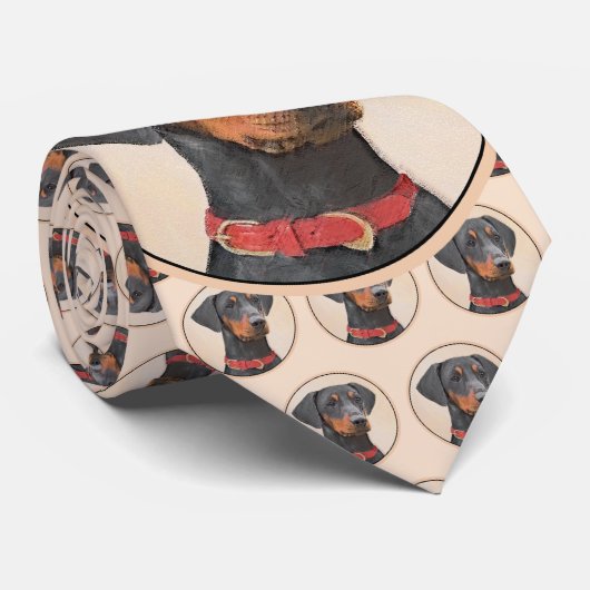 Duitse Pinscher Schilderij Originele Dierenkunst Stropdas (Opgerold)