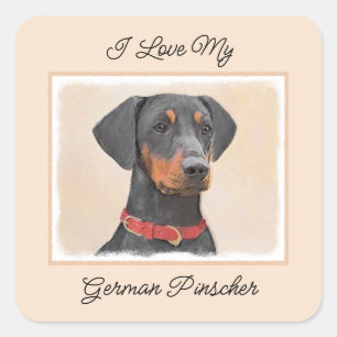 Duitse Pinscher Schilderij Originele Dierenkunst Vierkante Sticker