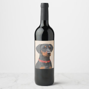 Duitse Pinscher Schilderij Originele Dierenkunst Wijn Etiket
