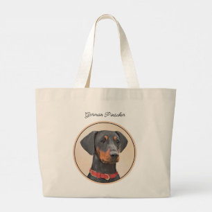 Duitse Pinscher Schilderij Zwart Originele Hond Ar Grote Tote Bag