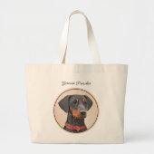 Duitse Pinscher Schilderij Zwart Originele Hond Ar Grote Tote Bag (Voorkant)
