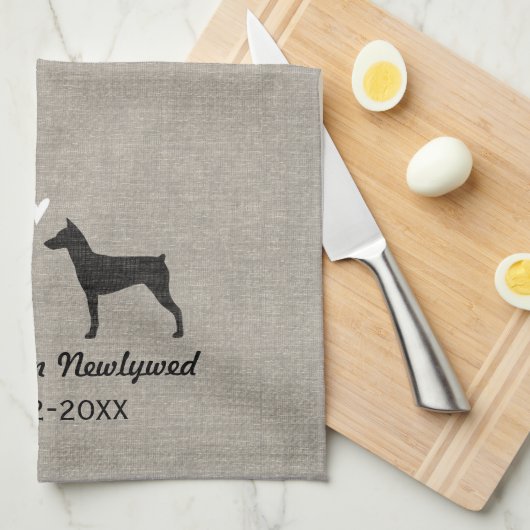 Duitse Pinscher Silhouetten met Hart Theedoek (Quarter Fold)