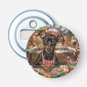 Duitse Pinscher Vakantie Bakken: Feestelijke Kerst Button Flesopener