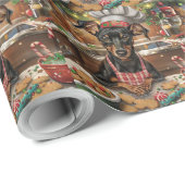Duitse Pinscher Vakantie Bakken: Feestelijke Kerst Cadeaupapier (Rol Hoek)