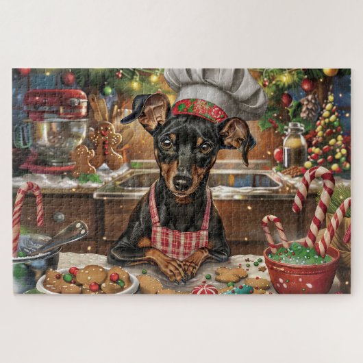 Duitse Pinscher Vakantie Bakken: Feestelijke Kerst Legpuzzel (Horizontaal)