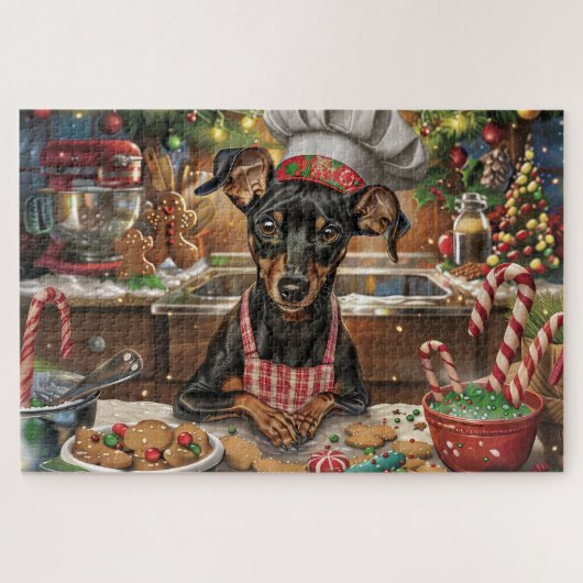 Duitse Pinscher Vakantie Bakken: Feestelijke Kerst Legpuzzel (Horizontaal)