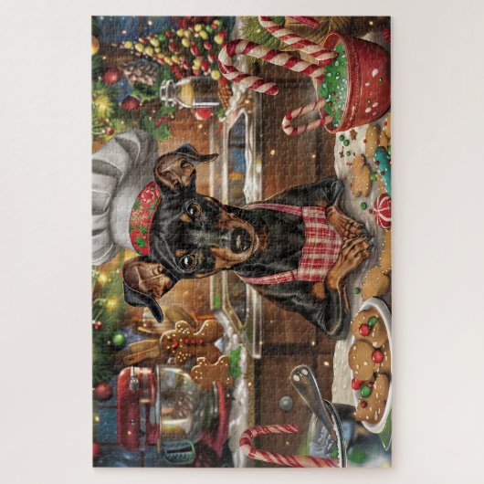 Duitse Pinscher Vakantie Bakken: Feestelijke Kerst Legpuzzel (Verticaal)