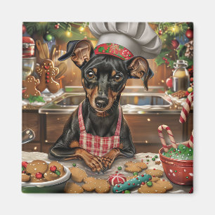 Duitse Pinscher Vakantie Bakken: Feestelijke Kerst Magneet