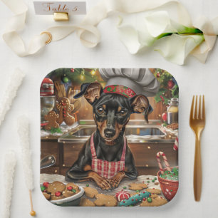 Duitse Pinscher Vakantie Bakken: Feestelijke Kerst Papieren Bordje