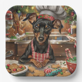 Duitse Pinscher Vakantie Bakken: Feestelijke Kerst Papieren Bordje (Voorkant)