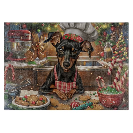 Duitse Pinscher Vakantie Bakken: Feestelijke Kerst Snijplank (Voorkant)