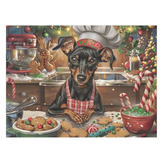 Duitse Pinscher Vakantie Bakken: Feestelijke Kerst Tafelkleed (Voorkant (Horizontaal))