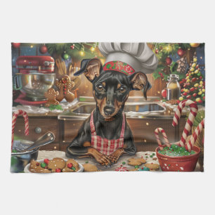 Duitse Pinscher Vakantie Bakken: Feestelijke Kerst Theedoek