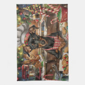 Duitse Pinscher Vakantie Bakken: Feestelijke Kerst Theedoek (Verticaal)