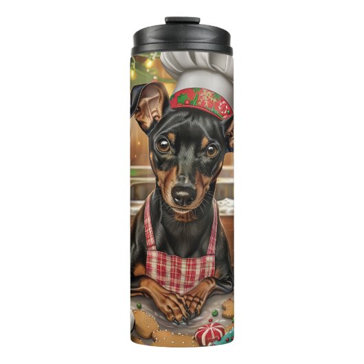 Duitse Pinscher Vakantie Bakken: Feestelijke Kerst Thermosbeker (Voorkant)