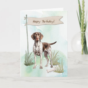 Duitse Pointer hond buiten onder verjaardagsbord Kaart
