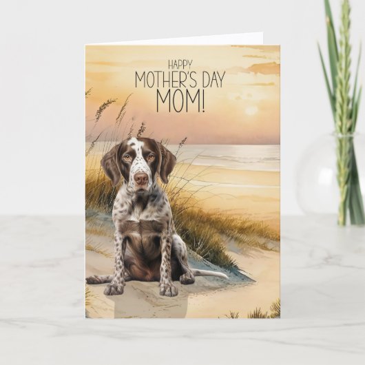 Duitse Pointer Hond Zonsondergang Strand Moederdag Feestdagen Kaart (Voorkant)