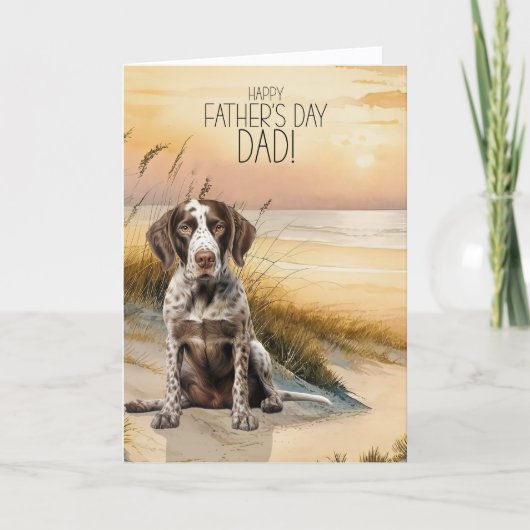 Duitse Pointer Hond Zonsondergang Strand Vaderdag Feestdagen Kaart (Voorkant)