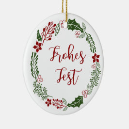 Duitse Prettige feestdagen Wreath, Frohes Fest Keramisch Ornament