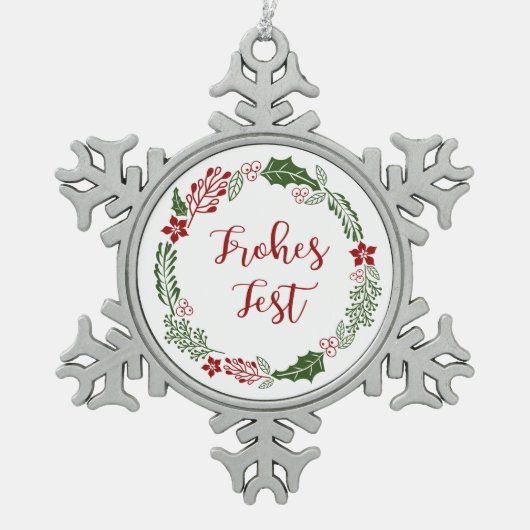 Duitse Prettige feestdagen Wreath, Frohes Fest Tin Sneeuwvlok Ornament (Voorkant)