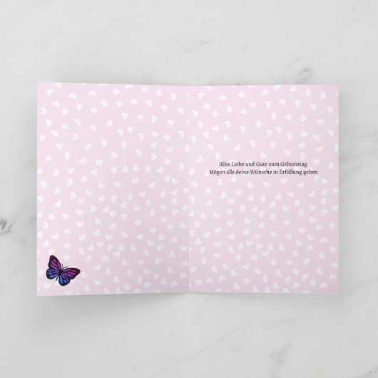 Duitse roze en lila vlinder aangepaste tekst kaart (Binnen)