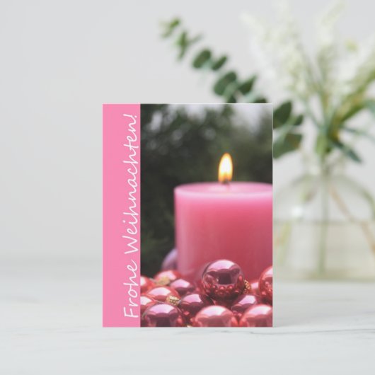 duitse roze ornament kerstkaart feestdagenkaart (Staand voorkant)