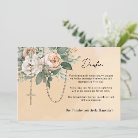 Duitse rozenkrans bloembegrafenis condoleance symp bedankkaart (Staand voorkant)