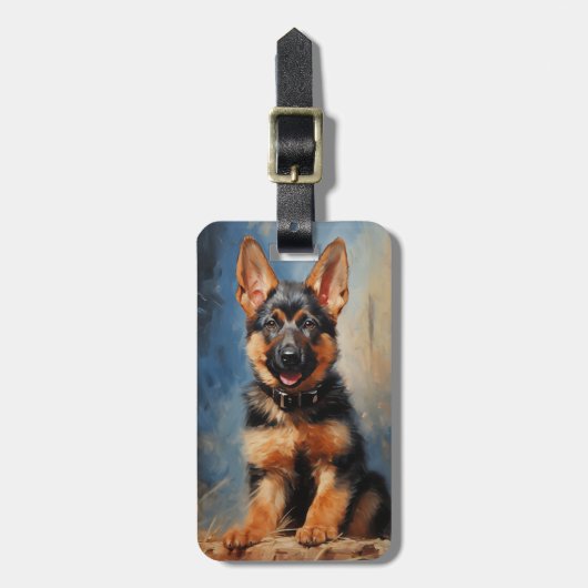 Duitse schaapherderpuppy bagagelabel (Voorkant verticaal)