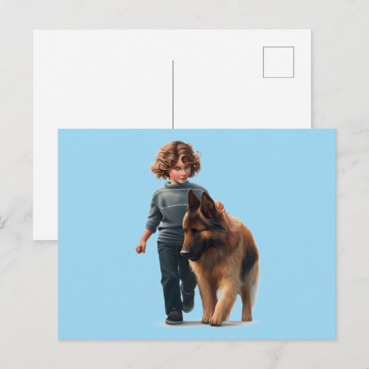 Duitse Shepard en jongen Briefkaart (Voorkant / Achterkant)