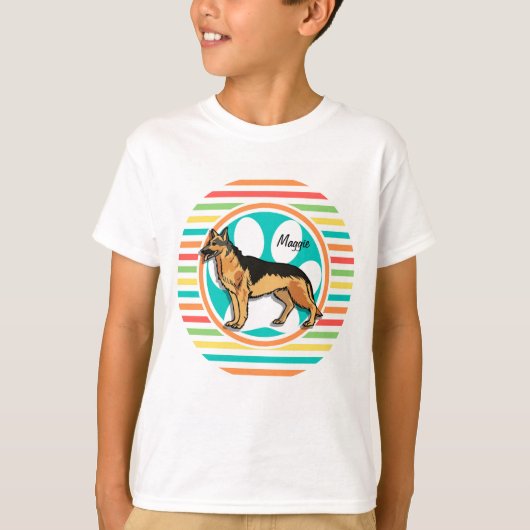 Duitse Shepard; heldere regenboogstrepen T-shirt (Voorkant)