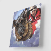 Duitse Shepard Search and Rescue in the Snow Vierkante Klok (Hoek)