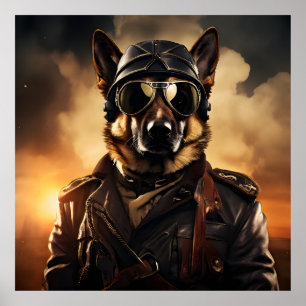 Duitse Sheperd Aviator WWI  Portret Poster