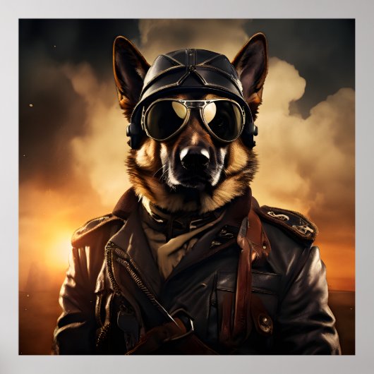Duitse Sheperd Aviator WWI  Portret Poster (Voorkant)